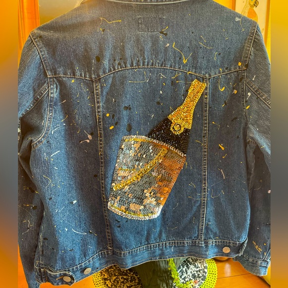 Beautifully embellished Champagne Bottle Denim Jacket - Picture 1 of 9